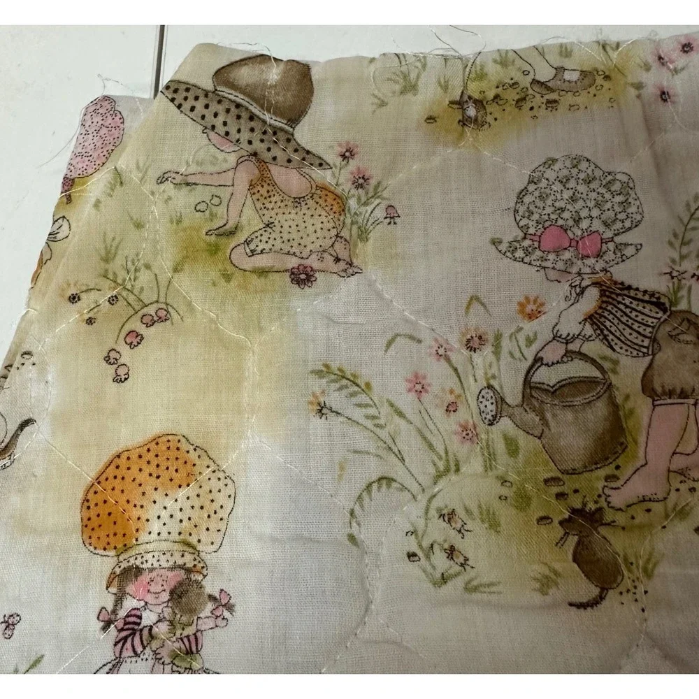 Vintage Handmade Patchwork Baby Blanket Holly Hobbie Style Quilted